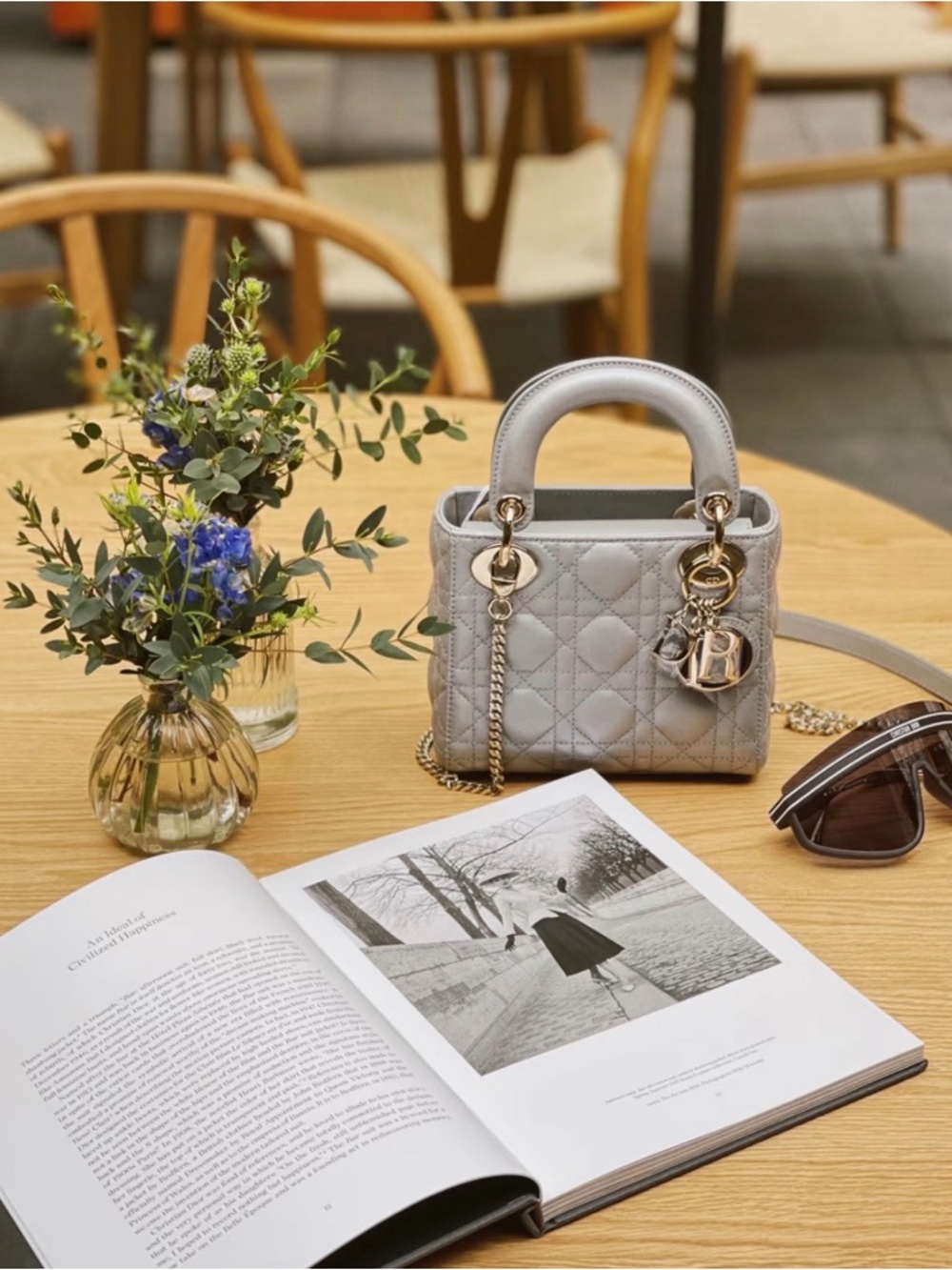 Dior Mini Lady Dior Leather Top-Handle Bag in Light Gray - Picture 2 of 13